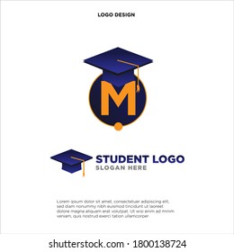 Colorful Letter M with graduation hat incorporated in it With for Initial Letter Logo For Your Company Name, Alphabet Logo Template Ready For Use, Modern Initial Logo