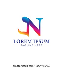 Colorful Letter N Alphabet Music Logo Design isolated on white background. Initial, Musical Note, Quaver, Eighth Notes logo concept. Rainbow Spectrum Multicolor Gradient.