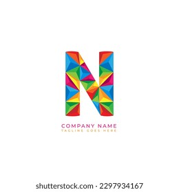 Colorful letter n logo design for business company in low poly art style