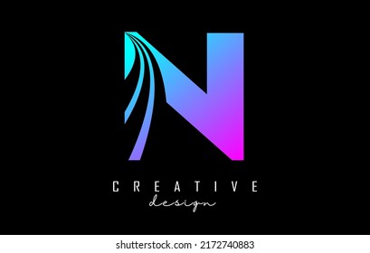 Colorful letter N logo with leading lines and road concept design. Letter N with geometric design. Vector Illustration with letter and creative cuts and lines.