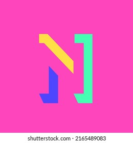 Colorful Letter N Modular Typeface, With Sharp, Bold, Masculine, But Playful Style. Perfect For Personal Brand Logo, Abbreviation, Title, Etc.