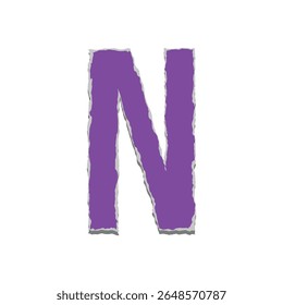 Letra colorida N em estilo de papel rasgado, vetor EPS no fundo branco. Ideal para projetos em estilo de resgate, cartazes educativos, tipografia, scrapbooking e visuais do alfabeto criativo.
