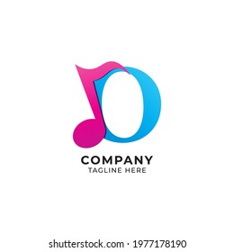 Colorful Letter O Alphabet Music Logo Design. Initial and Musical Note Logo Concept Isolated on White Background. Monogram Lettermark Logotype. Pink Magenta, Blue Color Theme