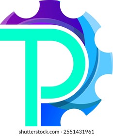 colorful letter P and gear  logo design vector 