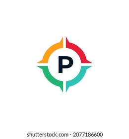 Colorful Letter P Inside Compass Logo Design Template Element