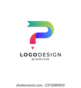 colorful letter P with pencil and tape for painting logo design	