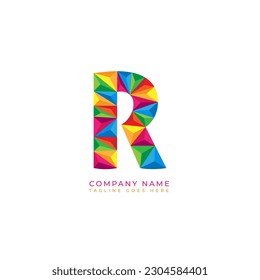 Colorful letter r logo design for business company in low poly art style