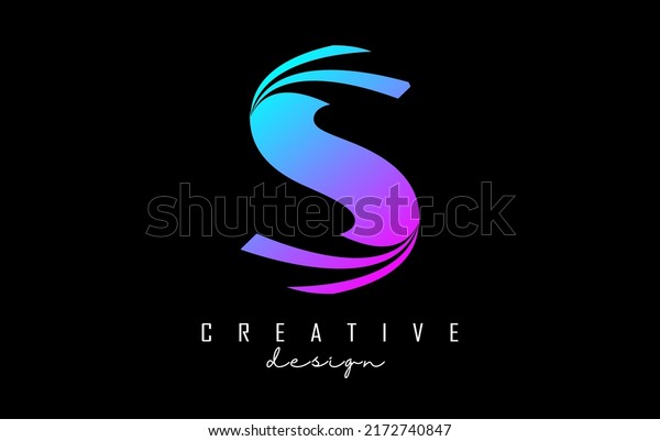 Colorful letter S logo with leading lines\
and road concept design. Letter S with geometric design. Vector\
Illustration with letter and creative cuts and\
lines.