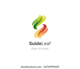 Letra s colorida con logotipo de hoja de degradado liso
