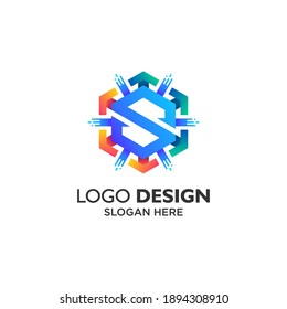 Colorful letter S for technology and security logo design