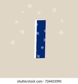 Colorful letter I with snowflake. Stylish vector icon