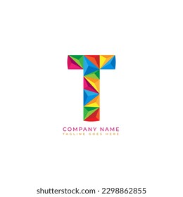 Colorful letter t logo design for business company in low poly art style
