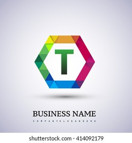 Colorful Letter T logo design in the hexagon. Symbol for your business or company identity.