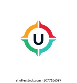 Colorful Letter U Inside Compass Logo Design Template Element