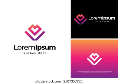 colorful letter V line logo design, initial V geometric logo vector design template