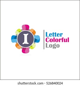 Colorful I letter vector logo template (sign, symbol, emblem, ornament, circle, flower)