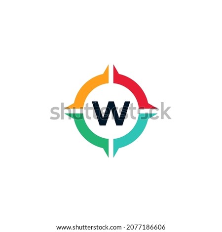 Colorful Letter W Inside Compass Logo Design Template Element