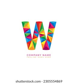 Colorful letter w logo design for business company in low poly art style
