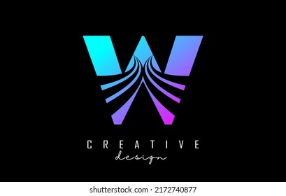 Colorful letter W logo with leading lines and road concept design. Letter W with geometric design. Vector Illustration with letter and creative cuts and lines.