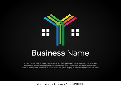 Colorful Letter Y With house icon incorporated with in for Initial Letter Logo For Your Real Estate Company, Business, Association. Alphabet Logo Template Ready For Use, Modern Initial Logo