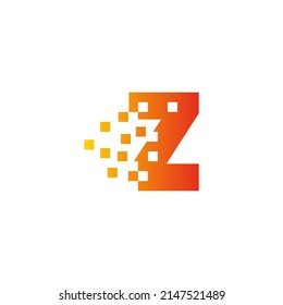 Colorful letter Z fast pixel dot logo. Pixel art with the letter Z. Integrative pixel movement. Creative scattered technology icon. Modern icon creative ports. Vector logo design.