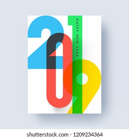 Colorful lettering 2019 on white background for Happy New Year celebration, template or greeting card design.