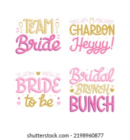 Colorful Lettering Bachelorette Party Set Vector Illustration.