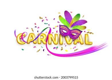 Colorful lettering of Carnival with party elements decorated on white background. Header or banner design.