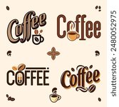 Colorful lettering coffee stickers set. coffee logo