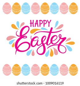 Colorful lettering Happy Easter calligraphy. Vector font isolated white background. Great for greeting card, poster, label, sticker