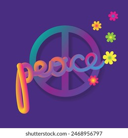 
Colorful lettering in hippie styles "Peace". Peace symbol, sign, Vector illustration