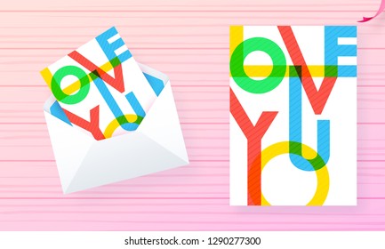 Colorful lettering of love you for valentine day celebration greeting card design.