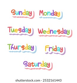Colorful lettering name day of week
