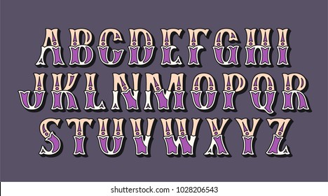 Colorful lettering retro font. Vintage vector typeface.