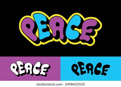 colorful lettering vector typography of word "PEACE" with hand drawn style for concept and design of sticker, t-shirt, apparel, poster, card, printing, wallpaper
