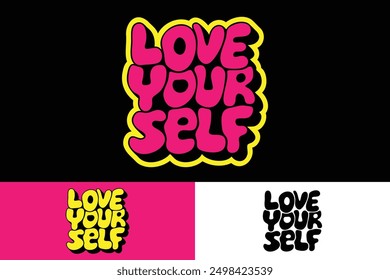 colorful lettering vector typography of word "LOVE YOURSELF" with hand drawn style for concept and design of sticker, t-shirt, apparel, poster, card, printing, wallpaper