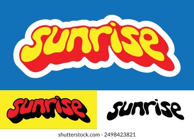 colorful lettering vector typography of word "SUNRISE" with hand drawn style for concept and design of sticker, t-shirt, apparel, poster, card, printing, wallpaper
