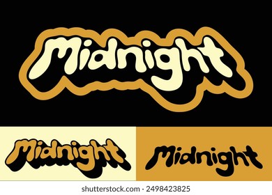 colorful lettering vector typography of word "MIDNIGHT" with hand drawn style for concept and design of sticker, t-shirt, apparel, poster, card, printing, wallpaper