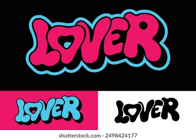 colorful lettering vector typography of word "LOVER" with hand drawn style for concept and design of sticker, t-shirt, apparel, poster, card, printing, wallpaper