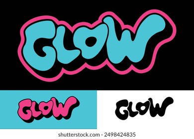 colorful lettering vector typography of word "GLOW" with hand drawn style for concept and design of sticker, t-shirt, apparel, poster, card, printing, wallpaper