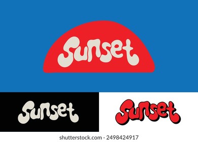 colorful lettering vector typography of word "SUNSET" with hand drawn style for concept and design of sticker, t-shirt, apparel, poster, card, printing, wallpaper