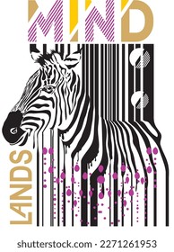 colorful lettering and zebra print pattern white background