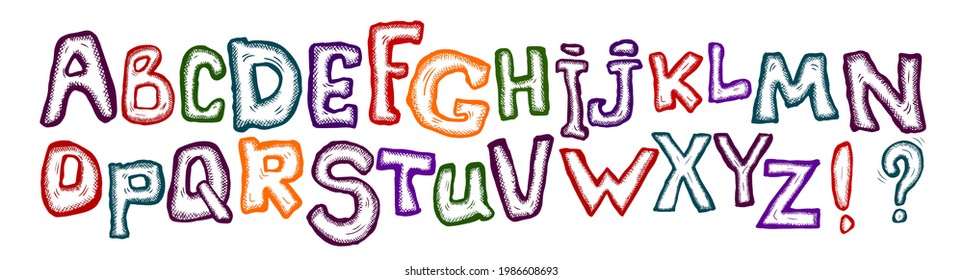 Colorful letters. Cheerful graphic letters. Vector illustration