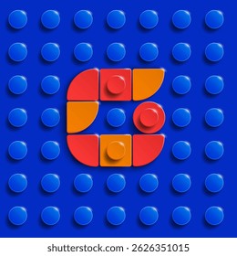 Colorful letters G of alphabet from building lego bricks on blue brick background. 3d letters . Realistic letters G. 3d letters a from building lego bricks