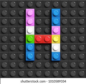 Colorful letters H of alphabet from building lego bricks on black lego brick background. lego background. 3d letters