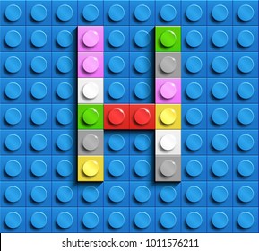 Colorful letters H of alphabet from building lego bricks on blue lego brick background. blue lego background. 3d letters H. Realistic letters