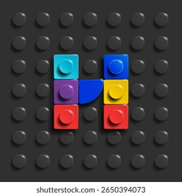 Colorful letters H of alphabet from building bricks on black brick background. 3d letters . Realistic lego letters H. 3d letters a from building bricks