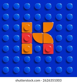 Lettres colorées de l'alphabet de briques de construction sur fond bleu brique. Lettres 3d . Lettres réalistes