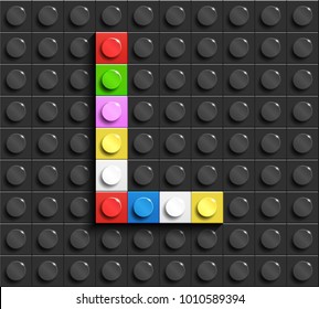 Colorful Letters L Of Alphabet From Building Lego Bricks On Black Lego Brick Background. Lego Background. 3d Letters