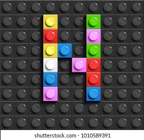 Colorful Letters N Of Alphabet From Building Lego Bricks On Black Lego Brick Background. Lego Background. 3d Letters